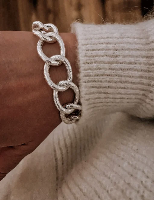Bracciale a Catena Maglia Lavorata COLORE ARGENTO Bianco CIRCONFERENZA POLSO 16 cm