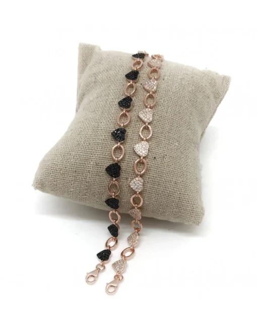 Bracciale a Catenina con 10 Cuori in Pavè di Zirconi COLORE ZIRCONI zirconi bianchi