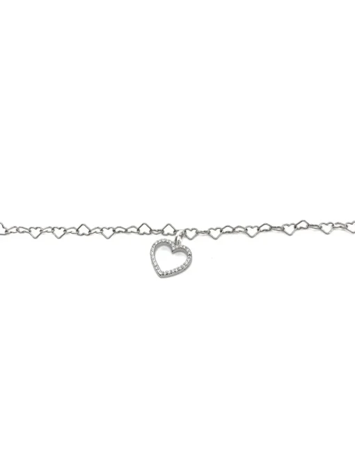 Bracciale Catenina a Forma di Cuore e Cuore Pendente COLORE ARGENTO Bianco