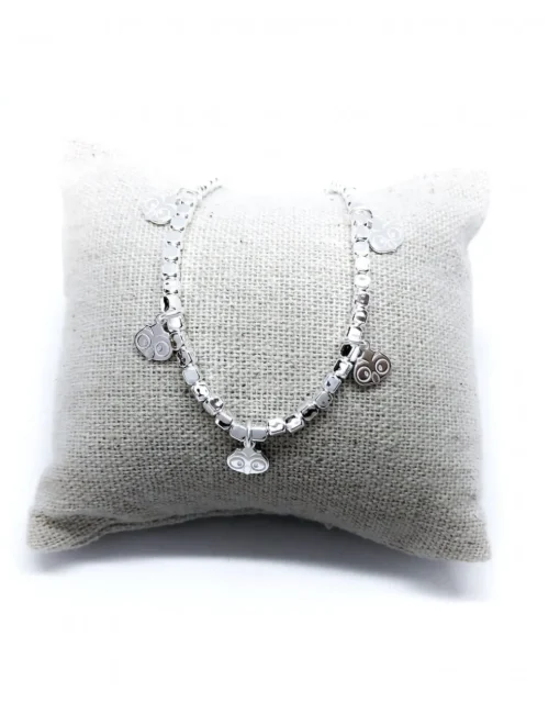 Bracciale con Pepite 3 mm e Gufetti Pendenti COLORE ARGENTO Bianco