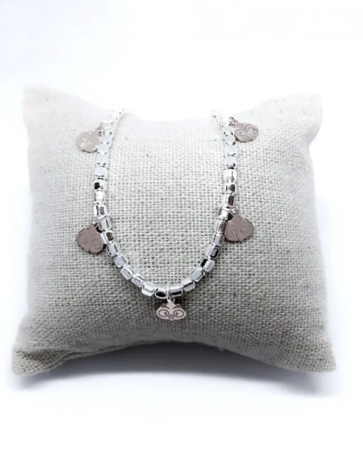 Bracciale con Pepite 3 mm e Gufetti Pendenti COLORE ARGENTO Bianco