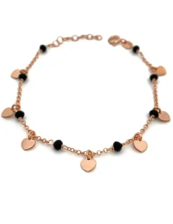 Bracciale Cristalli Neri e Soggetti Pendenti COLORE ARGENTO Rosè SOGGETTO cuore