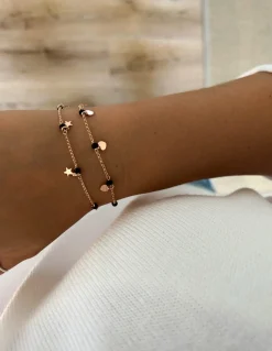 Bracciale Cristalli Neri e Soggetti Pendenti COLORE ARGENTO Rosè SOGGETTO cuore