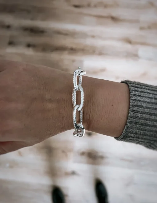 Bracciale Maglia Rettangolare Squadrata Lavorata Piccola COLORE ARGENTO Bianco CIRCONFERENZA POLSO 15 - 16 cm