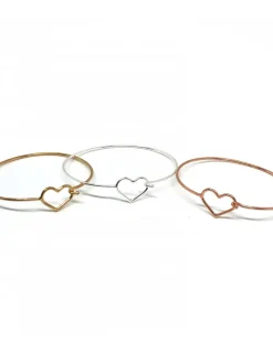Bracciale Rigido con Cuore a Filo COLORE ARGENTO Bianco