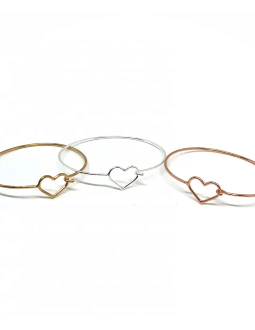 Bracciale Rigido con Cuore a Filo COLORE ARGENTO Bianco