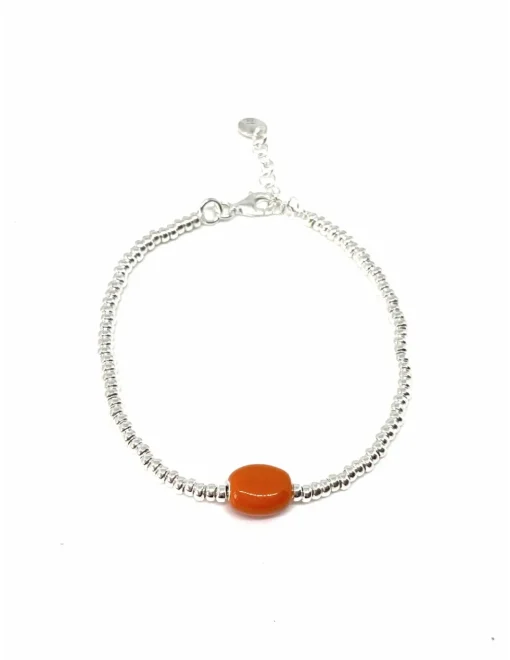 Bracciale Rondelle e Pepita Ovale Smaltata COLORE ARGENTO Bianco COLORE SMALTO arancione