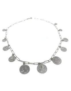 Collana Catena Rettangolare e Monete COLORE ARGENTO Bianco