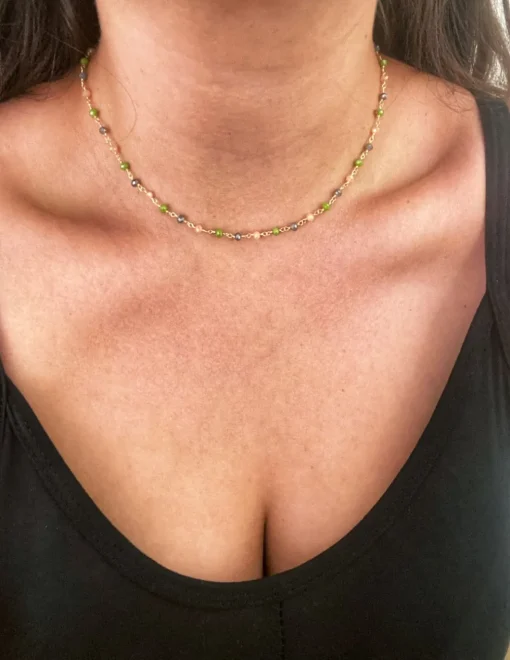 Collana Cristalli Green Gradation COLORE ARGENTO Rosè