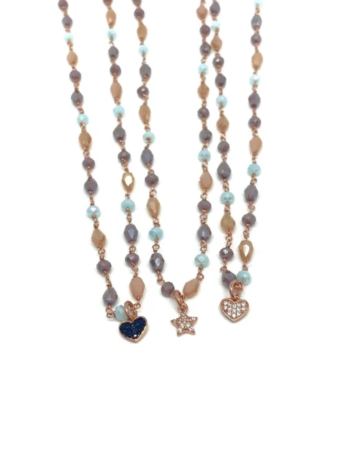 Collana Cristalli Multicolor Summer Pesca COLORE ARGENTO Rosè COLORE ZIRCONI zirconi bianchi SOGGETTO cuore