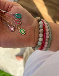 Collana Madonnina Smaltata COLORE ARGENTO Bianco COLORE SMALTO verde acqua