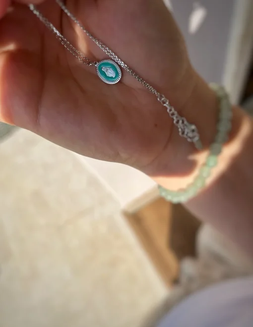 Collana Madonnina Smaltata COLORE ARGENTO Bianco COLORE SMALTO verde acqua