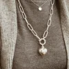 Collana Maglia Rettangolare e Cuore Bombato COLORE ARGENTO Bianco