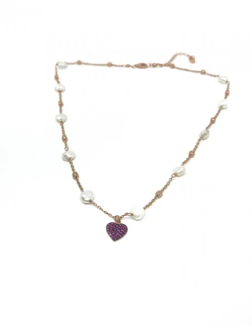 Collana Perle di Fiume e Soggetto in Zirconi COLORE ZIRCONI zirconi viola SOGGETTO cuore