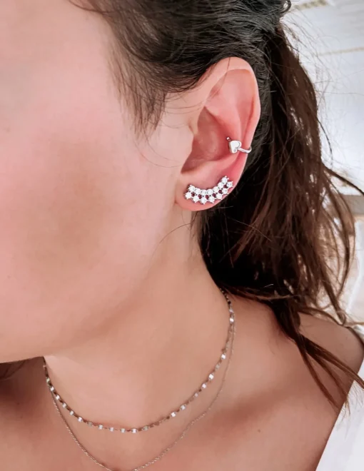 Ear Cuff a Filo e Cuore COLORE ARGENTO Bianco