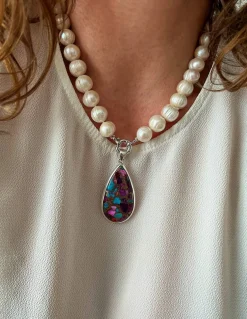 Medaglione Goccia Turchese Rame Rosa