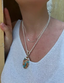Medaglione Ovale Turchese Rame Azzurro e Arancione