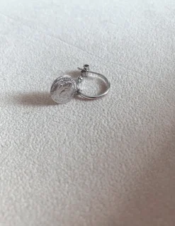 Monorecchino a Cerchio con Moneta COLORE ARGENTO Bianco