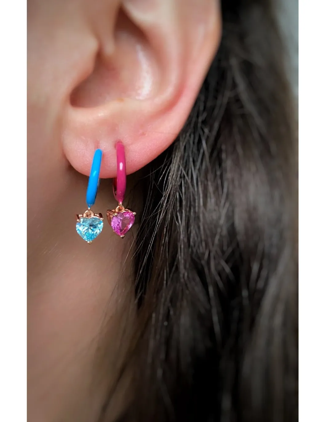 Monorecchino Cerchio e Zircone a Forma di Cuore Pendente COLORE ZIRCONI zirconi rosa