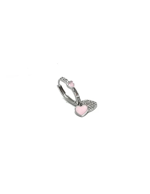 Monorecchino Scattino Cuore Doppio Smaltato COLORE ARGENTO Bianco COLORE SMALTO rosa