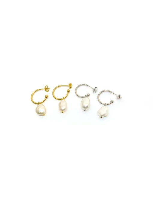 Orecchini a Cerchio Perla Barocca COLORE ARGENTO Bianco