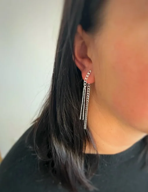 Orecchini Doppia Catena COLORE ARGENTO Bianco