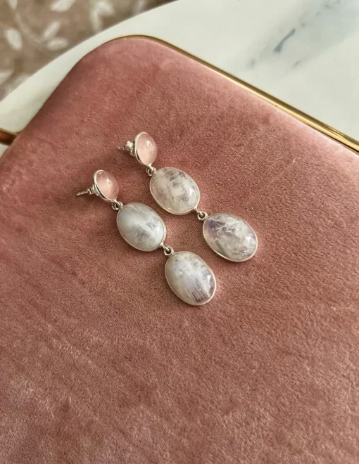 Orecchini Pietra di Luna e Quarzo Rosa