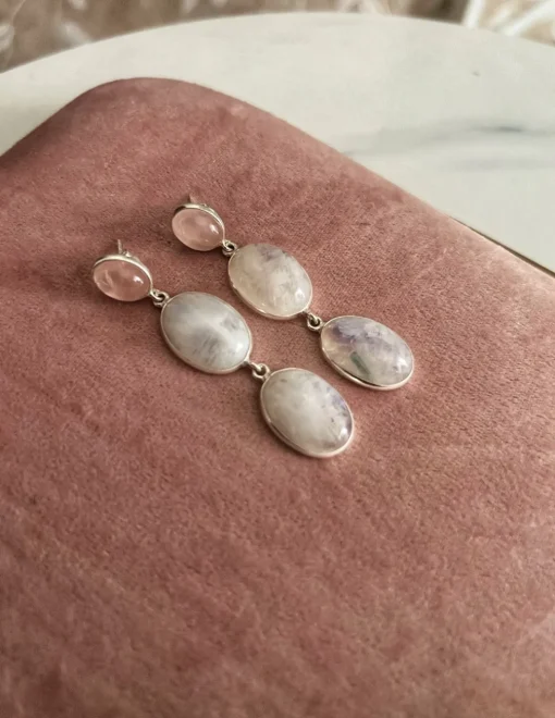 Orecchini Pietra di Luna e Quarzo Rosa