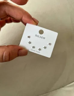 Set di Orecchini Stelline COLORE ARGENTO Bianco