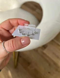 Set di Orecchini Stelline COLORE ARGENTO Bianco