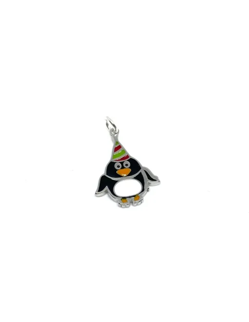 Soggetto Pinguino Smaltato COLORE ARGENTO Bianco
