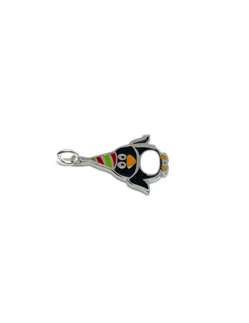 Soggetto Pinguino Smaltato COLORE ARGENTO Bianco